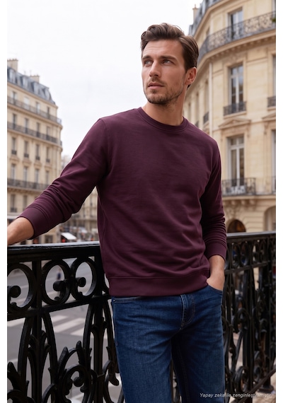 Buratti Pamuklu Relaxed Fit Bisiklet Yaka Sweat Erkek Sweat 5901257 Vişne