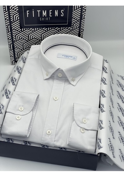 Slim Fit Uzun Kol Yıkamalı Gabardin Hediye Kutulu Erkek Gömlek Fs-001364 - Beyaz-1444