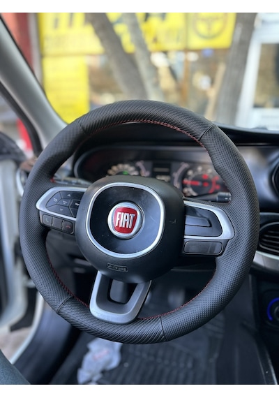 Fiat Egea Araca Özel Direksiyon Kılıfı Nokta Karbon Kırmızı Diki
