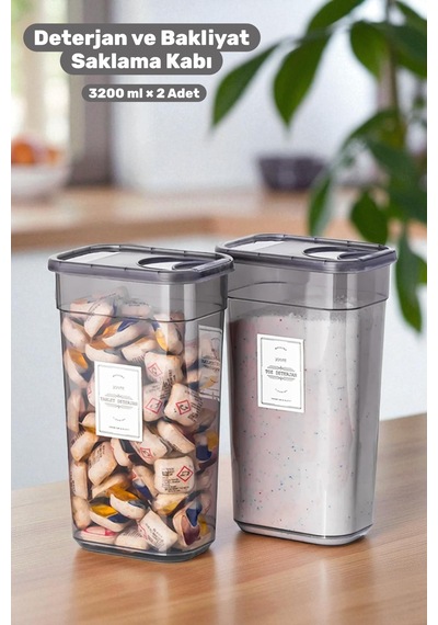 Mona 2 Adet 3200 Ml Deterjan Saklama Kabı - Çamaşır Odası& Banyo Düzenleyici-çamaşır Deterjan Kutusu Gri - 749925874 Gri