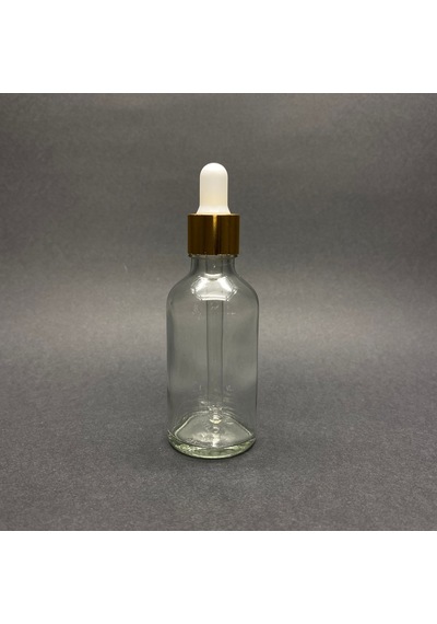 50ml Şeffaf Cam Damlalıklı Şişe , Gold Metalik Kapak , 50 Cc Sa