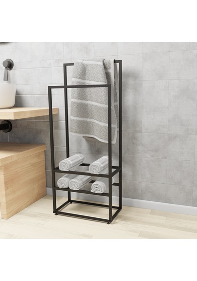 lyla concept Manolya Extra 2 Katlı Metal Havluluk Modern Ve Şık Banyo Rafı Siyah