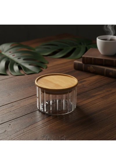 Linie Slim Bambu Kapaklı Borosilikat Cam Saklama Kabı - Çizgili Vakumlu Baharatlık, Çay Ve Kahve Kavanozu - 200ml Ve 300ml Seçenekleri 200ml Çok Renkli