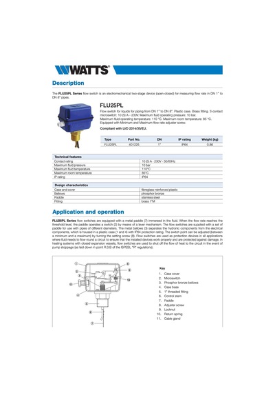 Watts Flu25/pl Sıvı Akış Kontrol Şalteri - İtalyan