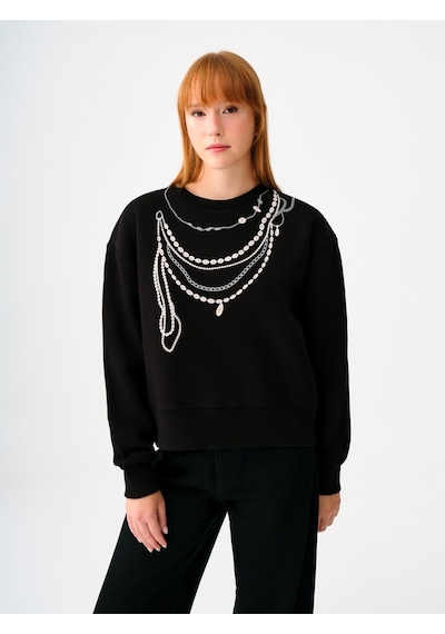 Long Crop Kadın Sweatshirt Siyah