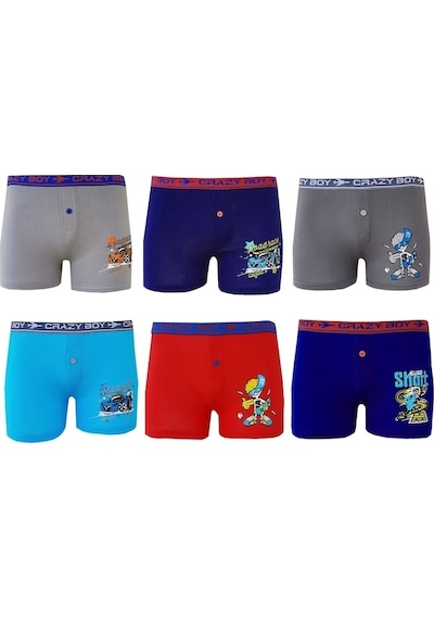 Tutku 6Lı Erkek Çocuk Renkli Baskılı Boxer Külot