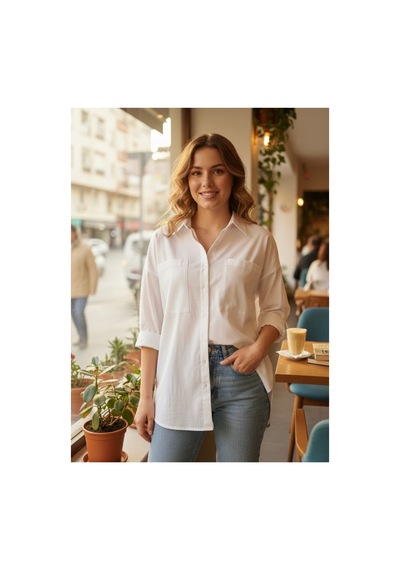 Polologin Butik Oversize Poplin Gömlek - Beyaz Diğer