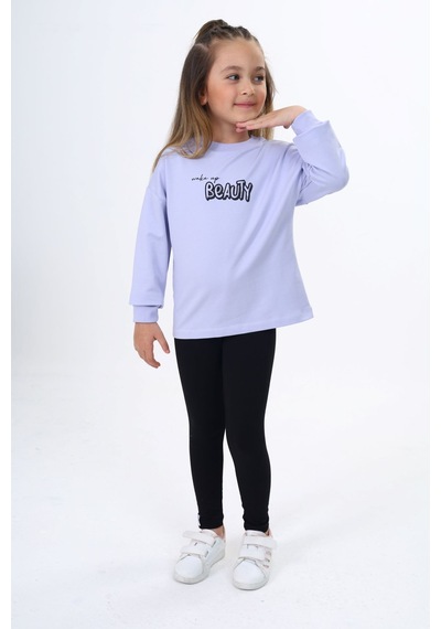 Toontoy Kids Toontoy Kız Çocuk 2'li Takım Baskılı Bisiklet Yaka Sweatshirt & Basic Düz Tayt Açık Lila Toontoy Kids Toontoy Kız Çocuk 2'li Takım Baskılı Bisiklet Yaka Sweatshirt & Basic Düz Tayt Açık Lila