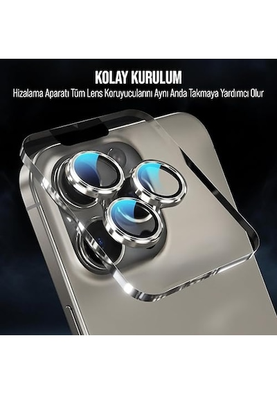 Apple Kolay Kurulum Safir Parmak İzi Bırakmayan Anti-reflective Kamera Lens Koruyucu Titanyum Gri, Apple iPhone Uyumlu 16 Pro Max/