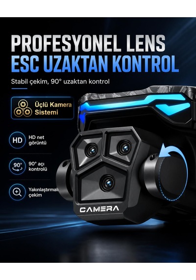 T2p Drone 4 Üç Fpv Kamera 360 Derece Engel Algılama Wifi Cam Optik Akış Konumlama Elektirkli Kamera Katlanabilir 4.3 İnç Ekranlı Kumanda Başsız Mod 360 Derece Takla Engelden Kaçma