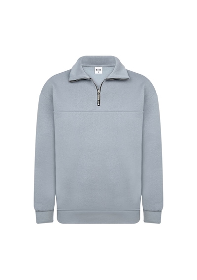 Classics Men Relax Fit Rahat Kesim Pamuklu Yarım Fermuarlı Dik Yaka Unisex Sweatshirt Gri