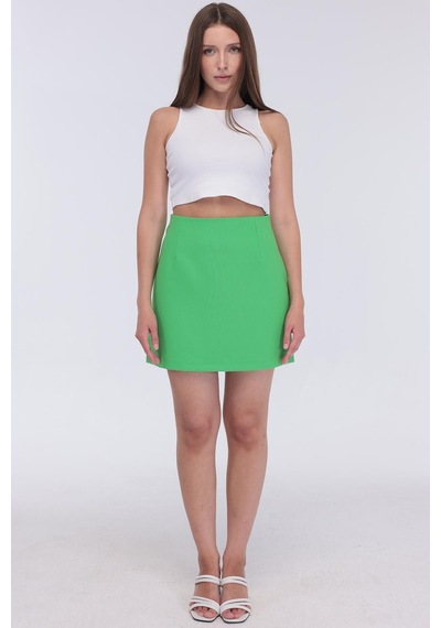Selectmoda Kadın Gizli Fermuarlı Çok Renkli Mini Etek Yeşil