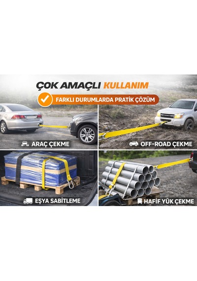 Mdstech 3 Metre 3 Ton Araç Çeki Halatı Zincir Kilitli Dayanıklı Çekme Halatı