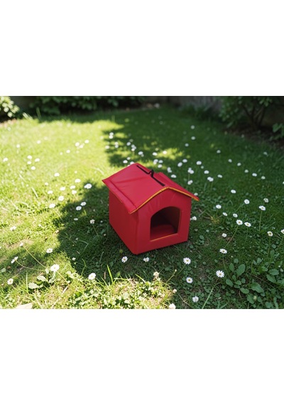 Pırıl Dış Mekan Su Geçirmez Sabitlenebilir Fermuarlı Jumbo Kedi Köpek Evi Sarı Kırmızı 52x48x48cm