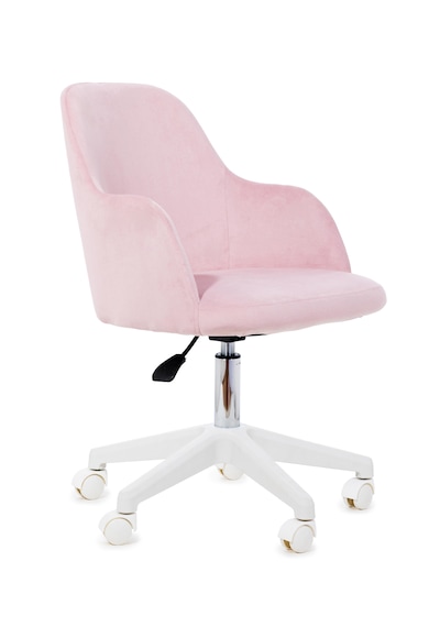 Sude Beyaz Ayaklı Çalışma Koltuğu Tekerlekli Ayarlanabilir Ofis Sandalyesi Baby Face Kumaş Pembe