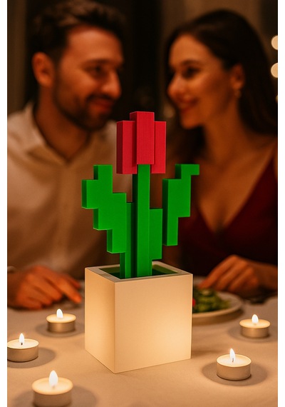 Minecraft Saksılı Kırmızı Çiçek 16cm Dekoratif Figür