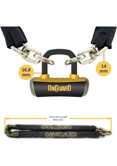 Onguard Mastiff Zincir Ve 16,8mm Boxxer Kilit 8016 Lx 180cmx14mm