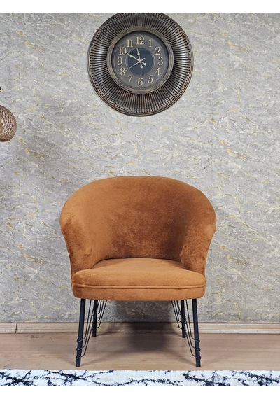 Zafir Tekli Teddy Siyah Boyalı Telli Ayak Çay Seti Koltuk Tekli Berjer , Balkon, Salon, Ofis Kiremit