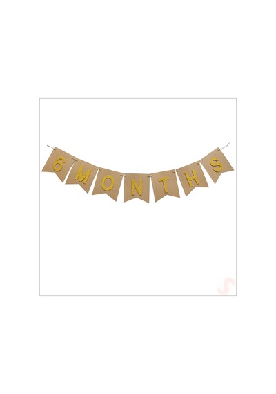 6 Months Simli Evalı Kraft Banner, 110cm X 17cm - Altın 0-99
