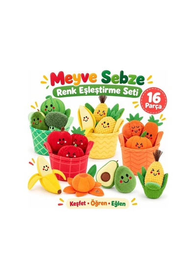 Robokids Montessori Meyve Sebze Renk Eşleştirme Duyusal Bebek Oyuncağı 16 Parça