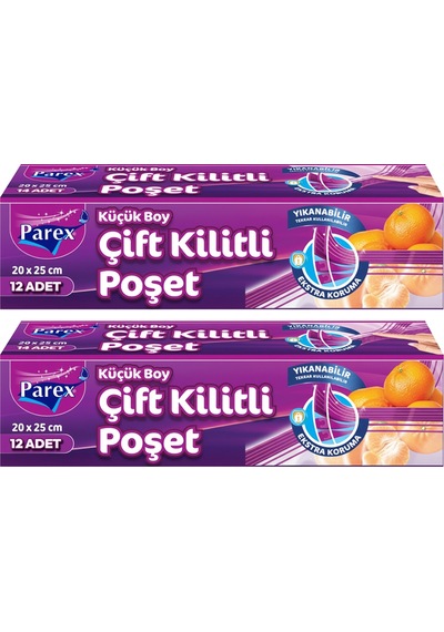 Çift Kilitli Buzdolabı Poşeti 12'li Küçük Boy 20 X 25 Cm İkili Paket