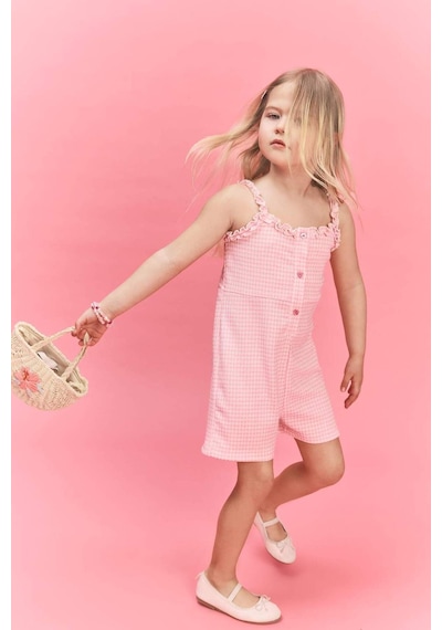 Defacto Askılı Kırışık Dokulu Kısa Tulum Kız Bebek H4273a526smpn171 Pembe-pn171