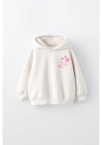 Kız Çocuk Lifes Garden Baskılı Kapüşonlu Manşetli Sweatshirt Krem