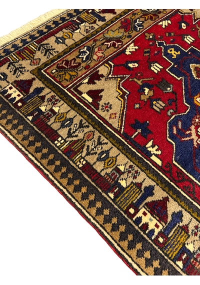 El Dokuma Sıfır Yahyalı Halısı 120x225 Kök Boyası Kırmızı Lacivert Yün Halı