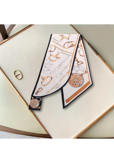 Walkenzo Zincir Desenli Modern Tasarım Kadın Kravat Fular Siyah