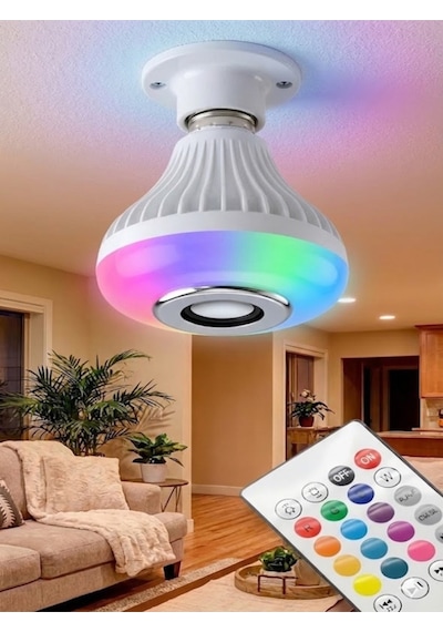 Bluetooth Hoparlörlü Rgb Led Akıllı Ampul Renkli Müzikli Lamba Uzaktan Kumandalı E27 Duy