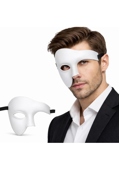 Beyaz - 529 - Yarım Erkek Maske Phantom Parti &amp - Csmo-tex - Balo Maskesi Yetişkin