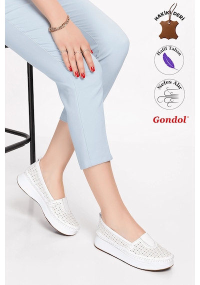 Gondol Hakiki Deri Rahat Yazlık Ayakkabı Kla.14 Beyaz