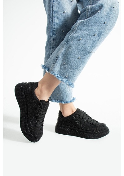 Dabab Shoes Stella Kadın Siyah Taşlı Işıltılı Platform Sneakers Spor Ayakkabı