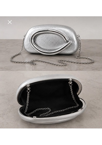 Aylesh Valenne Kadın Gümüş Abiye Çanta Metal Saplı Clutch Omuz Ve El Çantası Gümüş Detaylı
