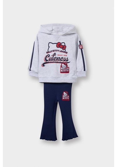 Defacto Kız Bebek Hello Kitty 2li Takım Kapüşonlu Sweatshirt Tayt G6834a525wngr85 Gri-gr85