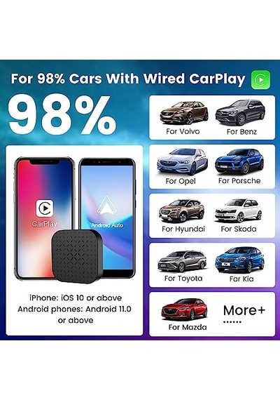 Carlinkit Ai Box Android 11, Kablosuz/wireless Carplay & Android Auto, Google Playstore, Netflix, Youtube Destekli Andro