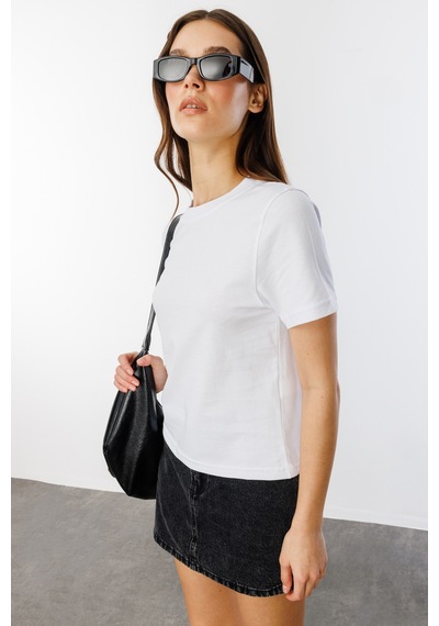 Kadın T-shirt Kısa Kollu Organik Pamuklu Bisiklet Yaka Crop T-shirt Kadın-t-shırt Beyaz Kadın T-shirt Kısa Kollu Organik Pamuklu Bisiklet Yaka Crop T-shirt Kadın-t-shırt Beyaz