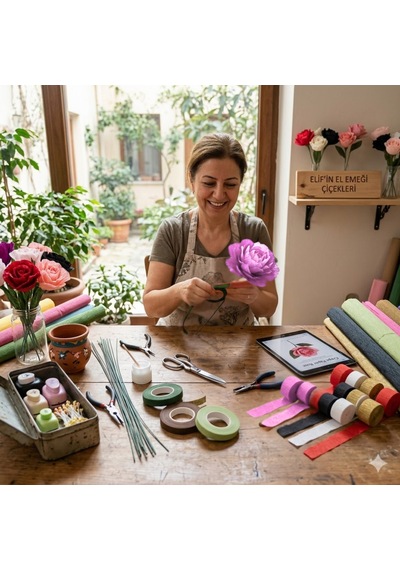 Açık Pembe Krapon Kağıdı Rulosu, Çiçek Yapım, Parti, El İşi Süsleme Kağıdı, 6 Adet, 4.5 Cm X 22metre