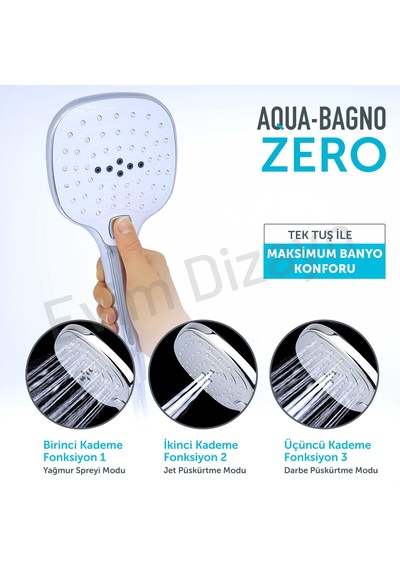 Aqua Bagno Zero El Duşu - Duş Başlığı 3 Fonksiyonlu Krom