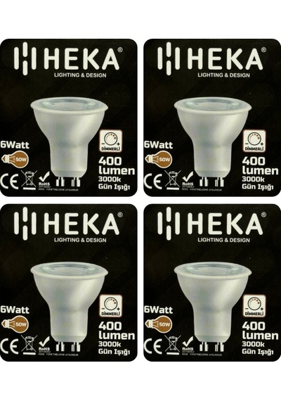 4 Adet Heka 6w 50w 3000k Sarı Işık Gu10 Duylu Dim Edilebilir Led Spot Ampul Heka