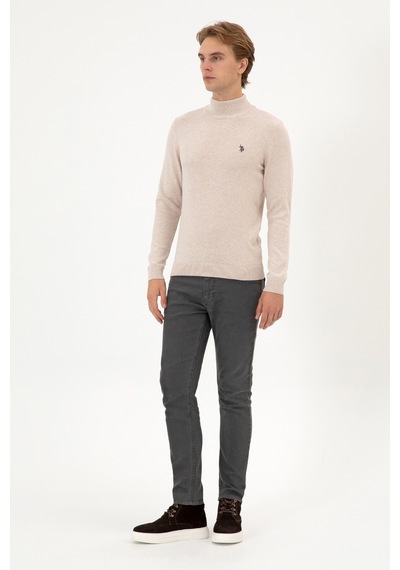 U.S. Polo Assn. Erkek Slim Fit Boğazlı Taş Melanj Basic Kazak 50313712-VR225