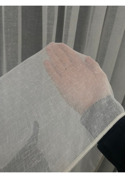 Keten Tül Perde Bambu Keten Foldet Lüks Tül 1/3 Sık Pile Ekru