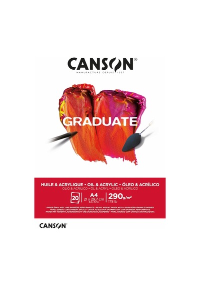 Canson Graduate, Yağlı Ve Akrilik Boya Kağıdı, Hafif Pürüzlü Yüzey, 290 G/m², Kısa Kenarda Yapıştırılmı Genel