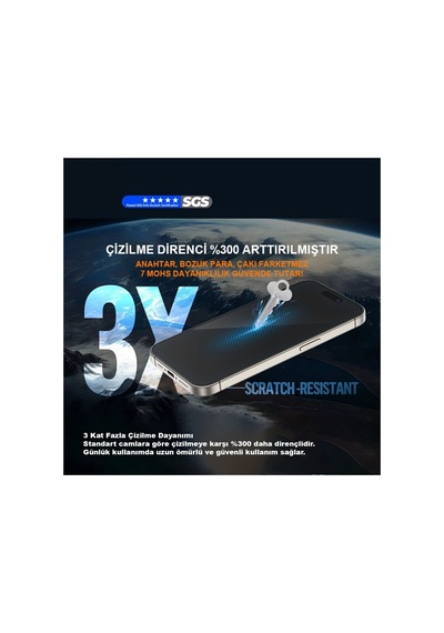 İphone 17 Pro Max Uyumlu 7 Mohs Sertlikte 3 Kat Dayanıklı Uygulama Aparatlı Hd Cam Ekran Koruyucu