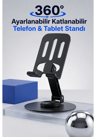 360 Ayarlanabilir Katlanabilir Telefon & Tablet Standı Yükseklik Ve Açı Ayarlı Masa Üstü Tutucu Siyah