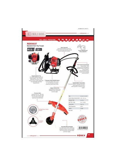 Rodex RDX 9637 41.5 CC 2 Hp Benzinli Sırt Tırpanı