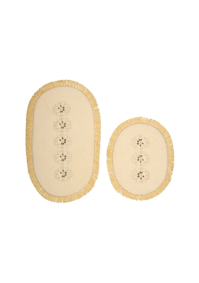 Eyfel Saçakli Banyo Takımı 2 Pcs Açik Kahve krem
