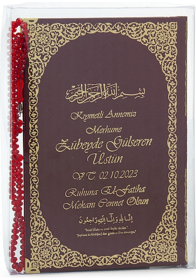 50 Adet İsim Baskılı Kutulu Tesbihli Orta Boy Deri Ciltli Yasin Kitabı Mevlüt Hediyesi Bordo