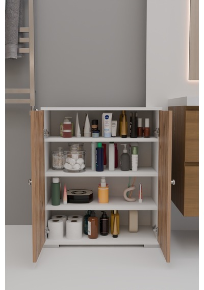 4 Bölmeli Banyo Dolabı Banyo Rafı Çok Amaçlı Dolap-meşe Meşe