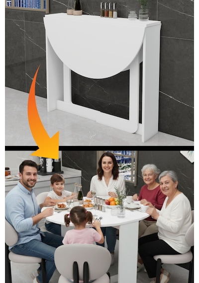 Pratik Katlanır Açılır Kapanır Yuvarlak Mutfak Yemek Çalışma Masası 6 Kişilik Mat Beyaz Pratik Katlanır Açılır Kapanır Yuvarlak Mutfak Yemek Çalışma Masası 6 Kişilik Mat Beyaz